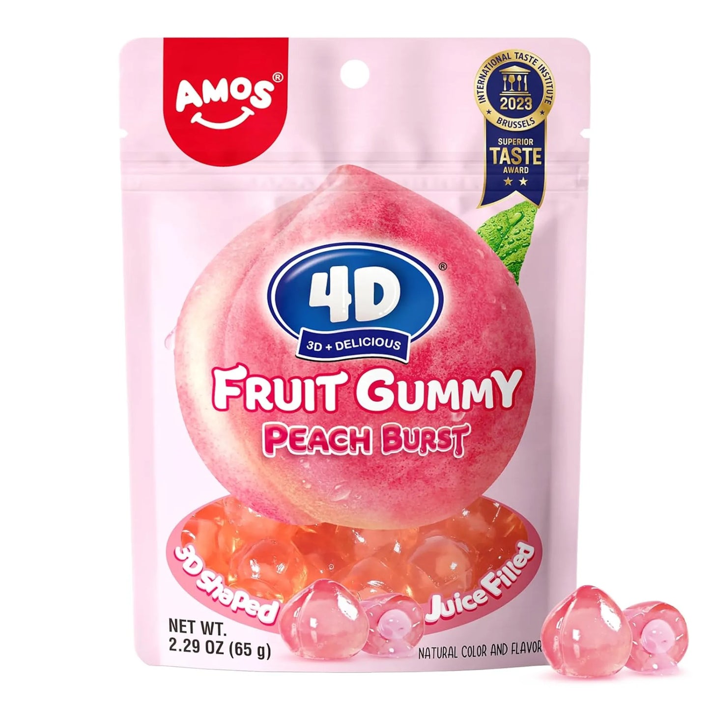 Amos 4D Fruktgummi Fersken Burst 65g
