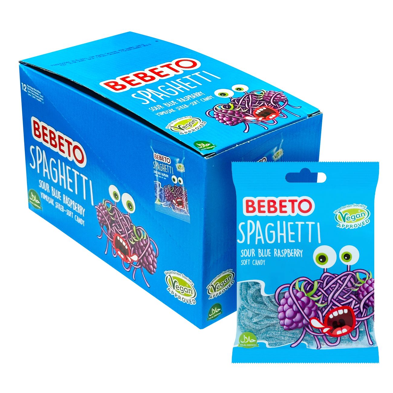 Bebeto Spaghetti Blue Raspberry Storpack 12 påsar x 80 g