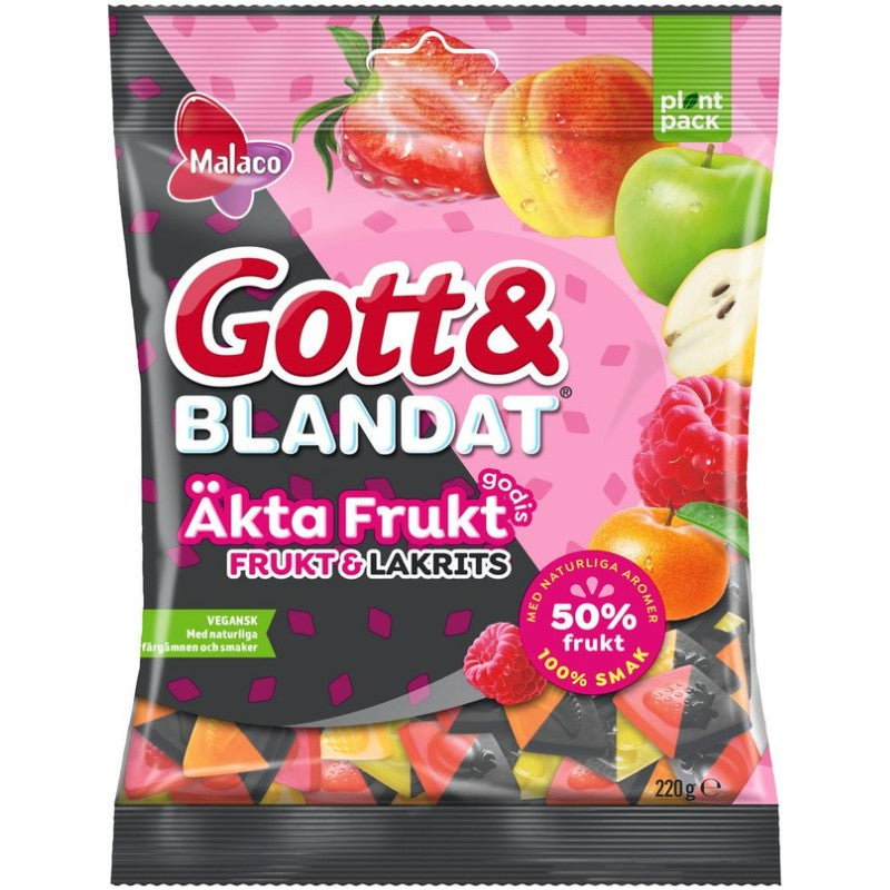 Malaco G&B Äkta Frukt & Lakrits 220g