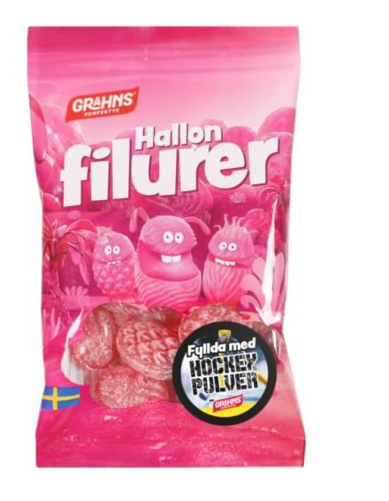 Grahns Hallonfilurer fyllda med hockeypulver 70g