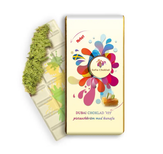 Dubai Choklad – Vit Choklad med Pistagekräm och Kunafa