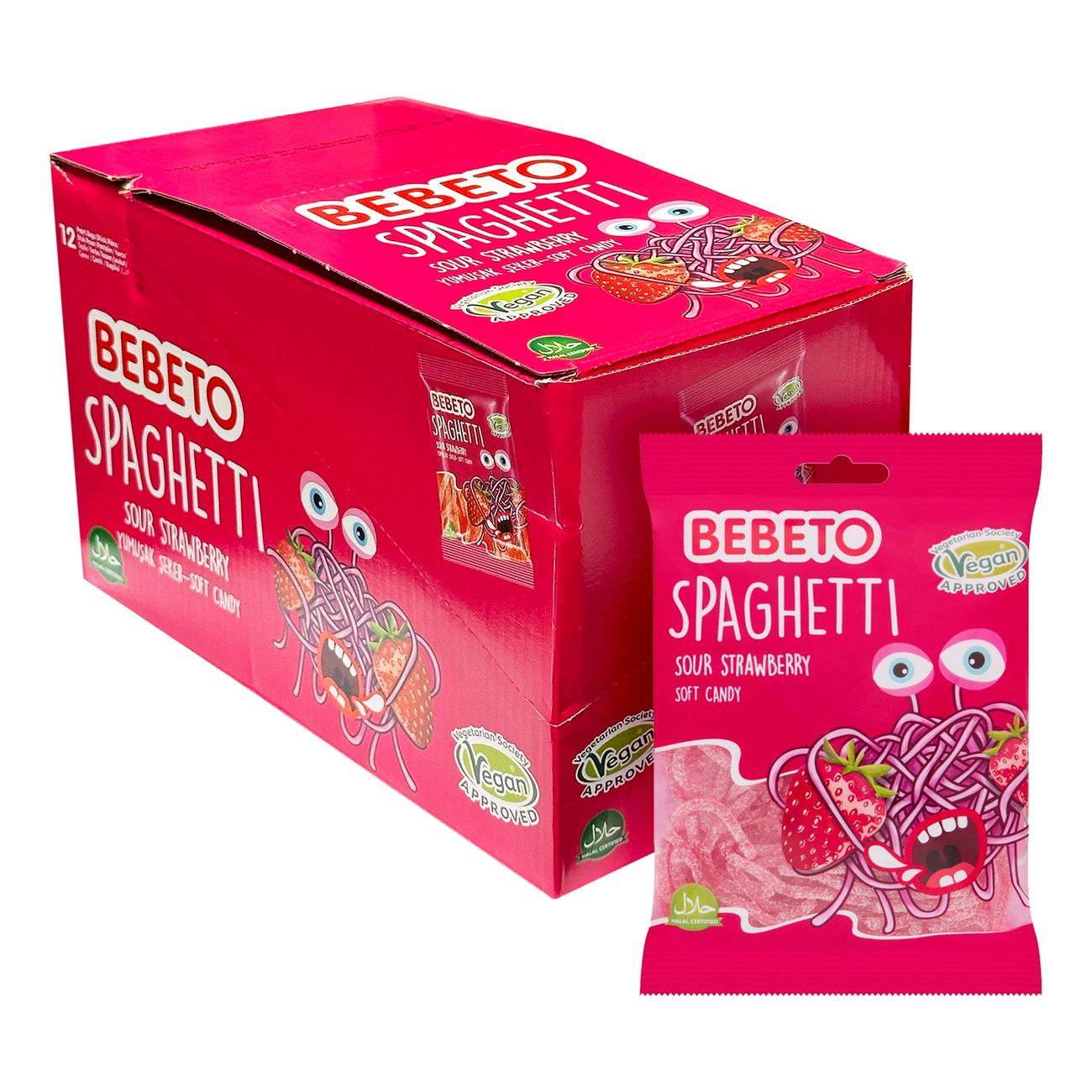 Bebeto Spaghetti Strawberry Storpack 12 påsar x 80 g
